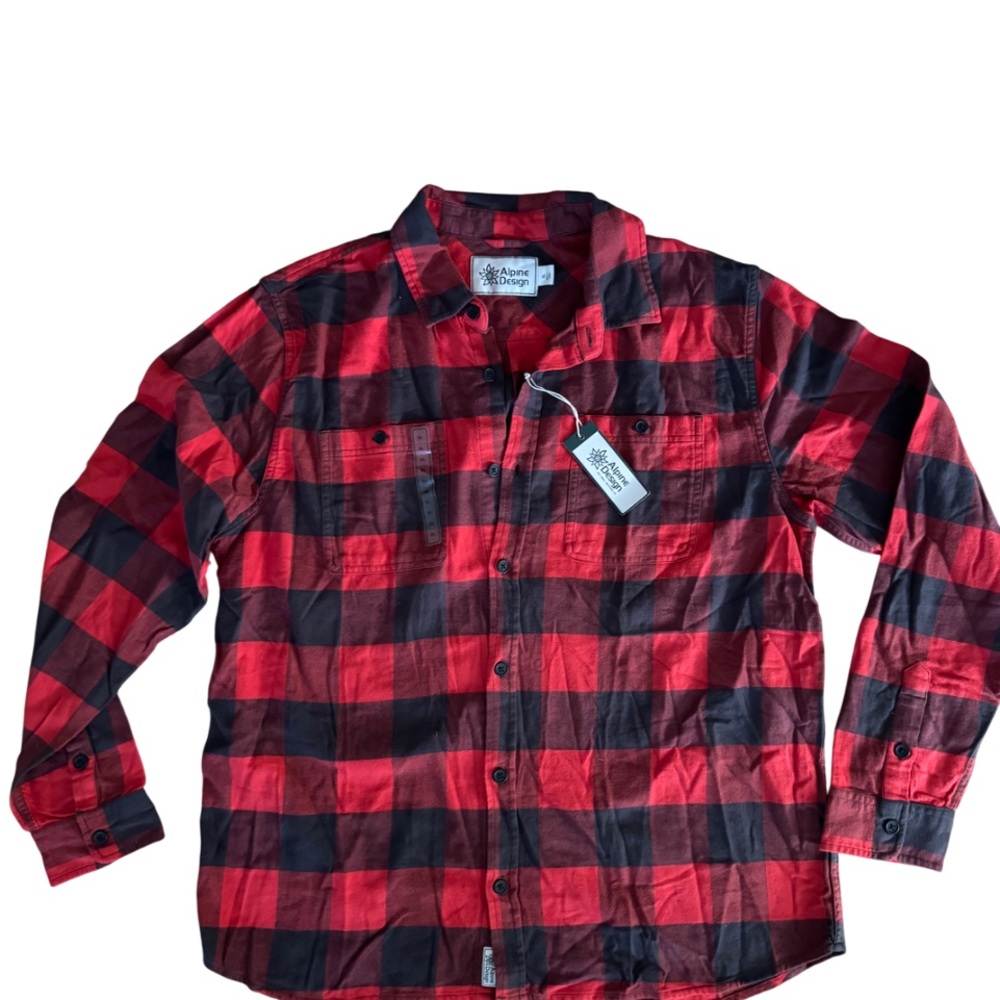 Alpine Design Red and Gray Buffalo Plaid Hike Midweight Flannel Shirt